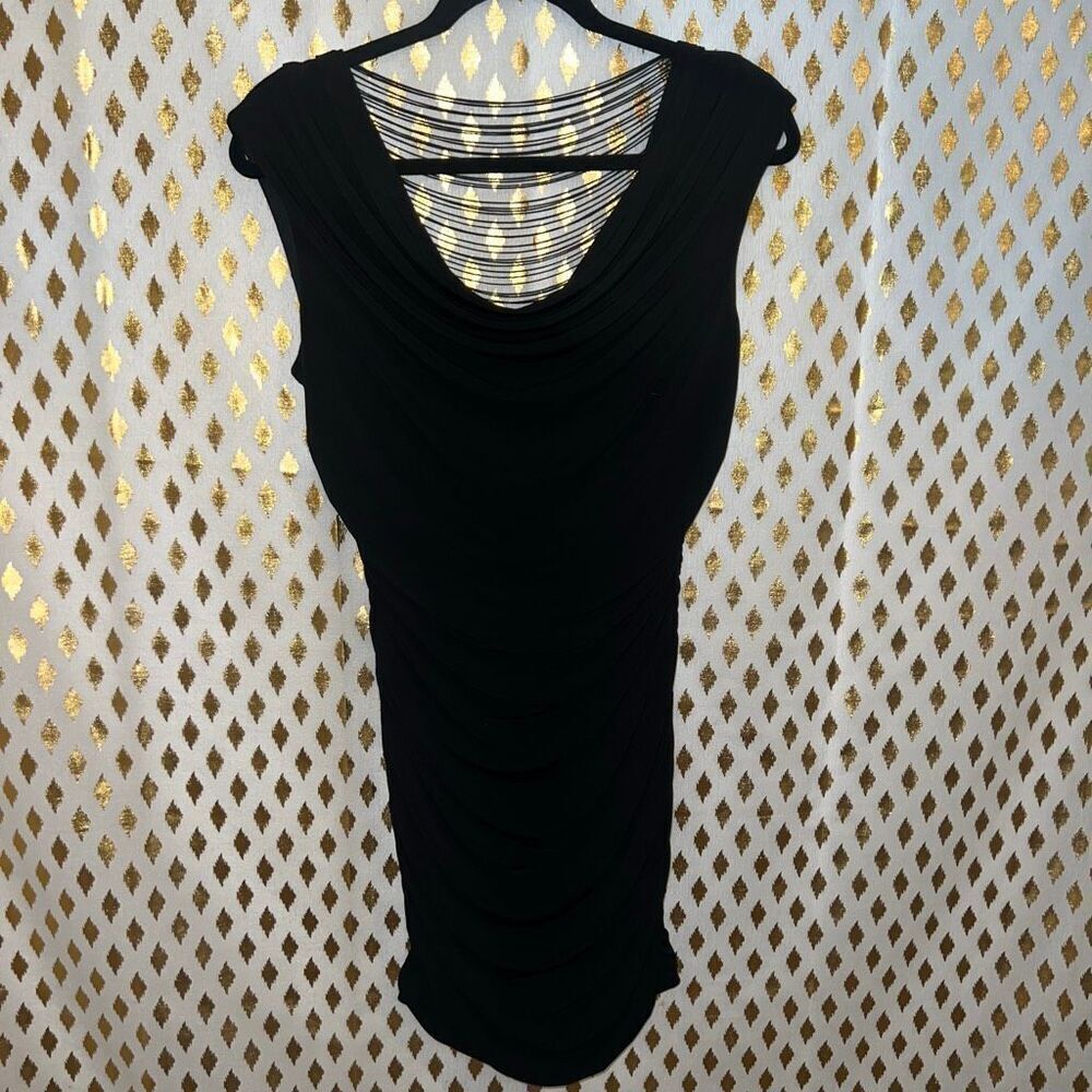 iZ byer black strappy dress fringe back slinky sexy size M